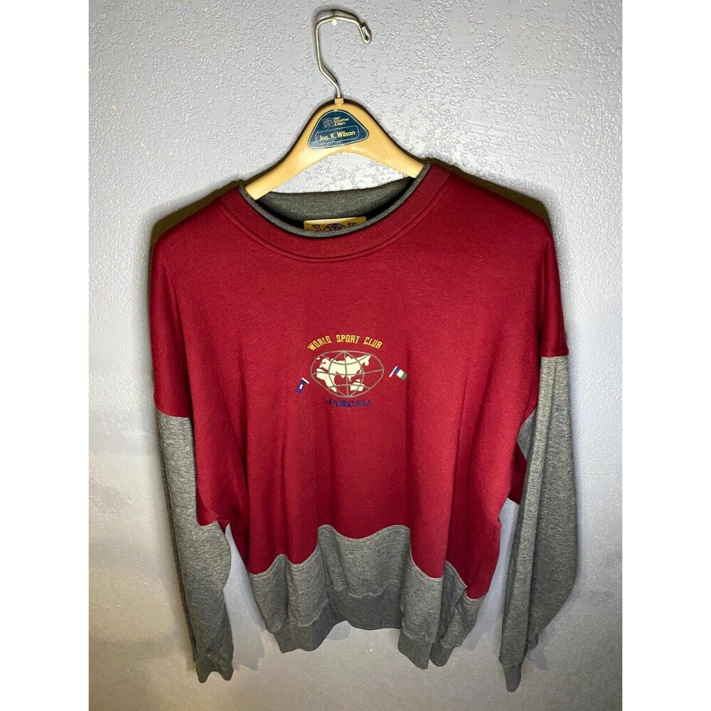 Vintage 90s World Sport Club Int’l Red Pullover Crewneck Sweatshirt Mens Sz L